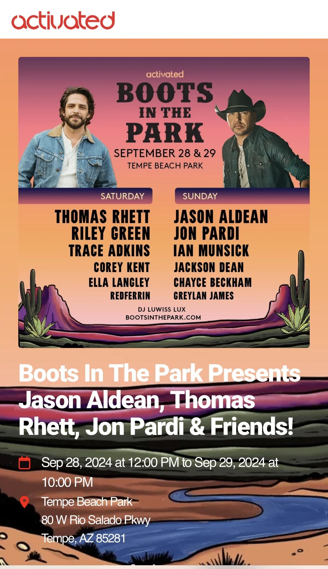 Boots In the Park Ticket ( Saturday )