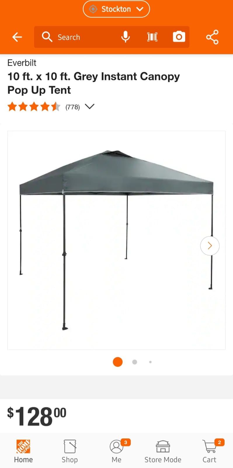 Everbilt 10 ft. x 10 ft. Grey Instant Canopy Pop Up Tent