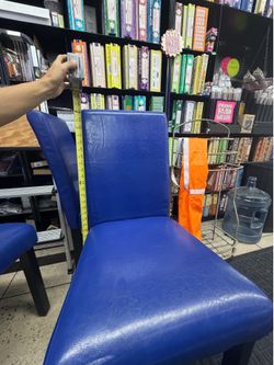 Set of Modern Royal Blue Faux Leather Dining / Accent Chairs – High Back with Black Legs