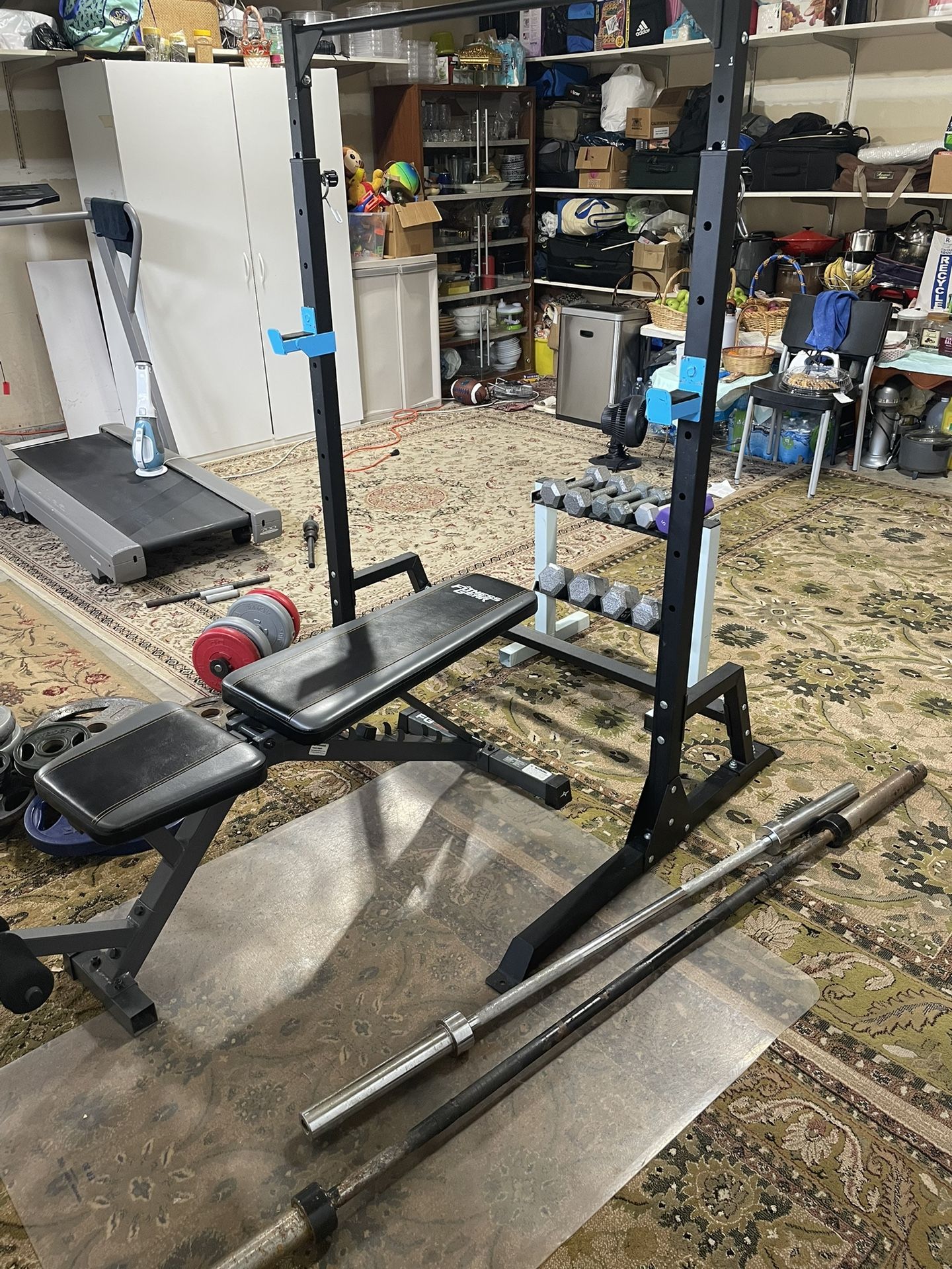 Weight Rack + Weights And Dumbbells
