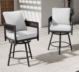Grand patio Outdoor Swivel Bar Stools Set of 2, 26" Counter Height Swivel Chairs with Metal Frame, Curved Woven Wicker Backrest, Thickened Cushions fo