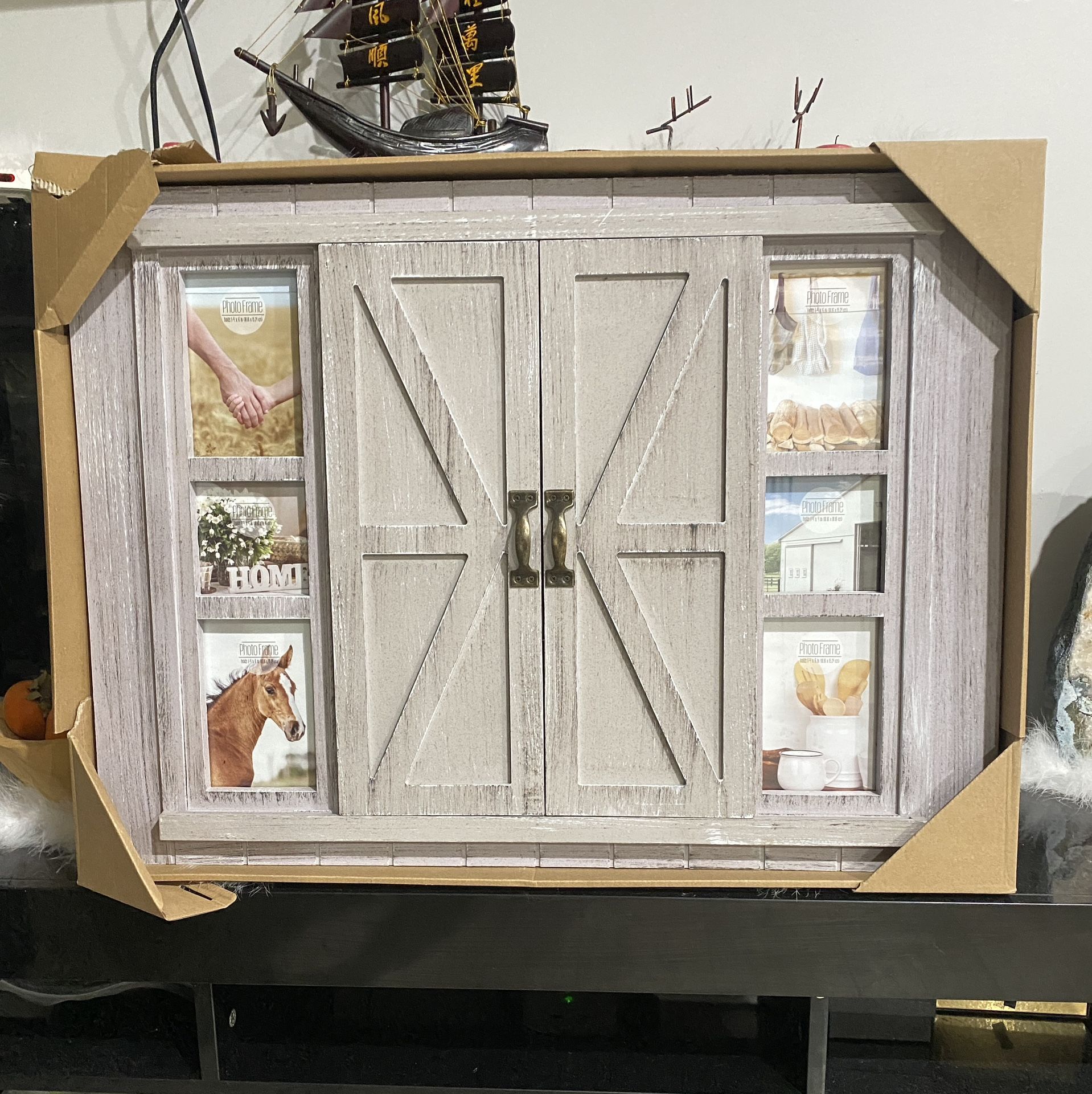 Farmhouse style photo frame with doors and windows