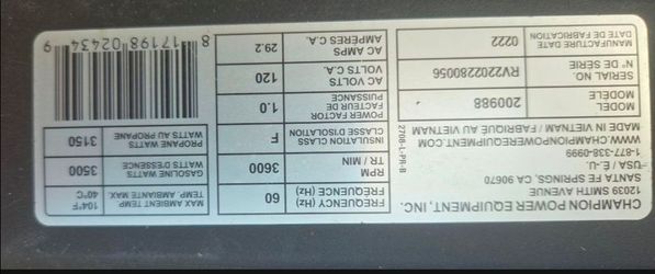 New Champion Model 200988, 4500-watt Dual Fuel Inverter Generator