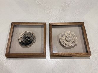Newspaper Paper Rose Shadow Box Frames Set of 2