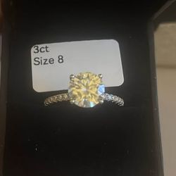 925 Moissanite 3ct Round Cut Sterling Silver Engagement Ring Size 8