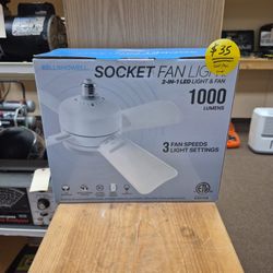 NEW Bell Howell Socket 2 In 1 LED Fan Light 1000 Lumens