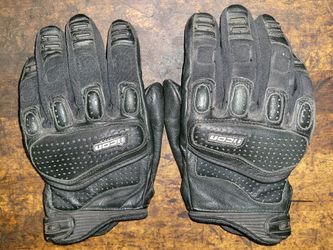 Icon Black Leather Motorcycle Riding Gloves Large