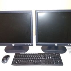 Duel Monitor Setup W/Wireless Keyboard And Mouse 