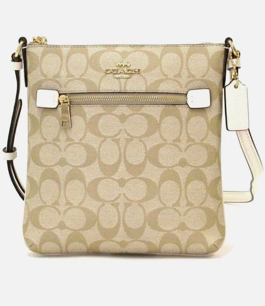 Coach Mini Rowan File Bag Crossbody In Signature Canvas Light Khaki Chalk CF340