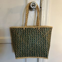Green And Tan Wicker Purse