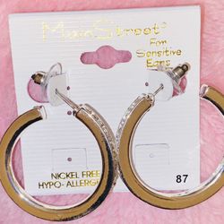 🎀💍💕💎🪩🍭✨NICKEL-FREE FOR SENSITIVE EARS SILVER HOOP W: SILVER STUDDED EARRINGS🪩🍭💍🎀💎💕✨