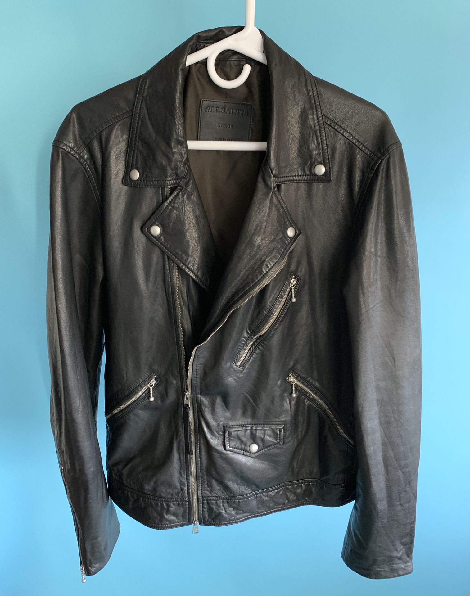 AllSaints Holt Biker Leather Jacket Black (Like New)