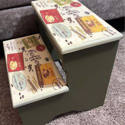 Cute Unique Vintage Retro Style Coffee Theme Green Painted Wood Art Decorative Step Stool Home Decor