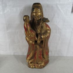 Chinese Confucius Guardian Hand Crafted Vtg. Wood Sculpture 20" Tall

