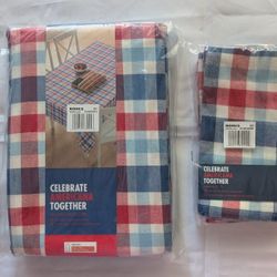 Red White Blue Plaid Tablecloth & Napkins NEW July 4th of July Decor