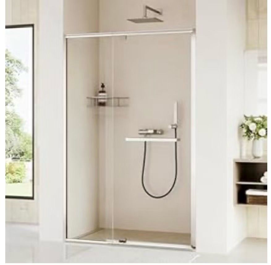 44-48" Pivot Shower Door 72" H, Semi-Frameless Glass Door Chrome Finish