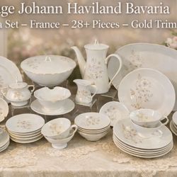 Vintage Johann Haviland Bavaria Fine China Set – France – 28+ Pieces – Gold Trim