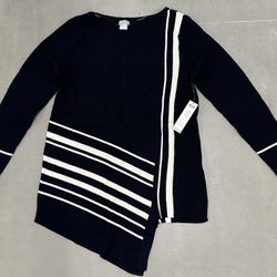 Tunic Sweater Asymetrical Hem Wstripe