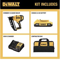 Brand New DEWALT 20V MAX XR 16-Gauge Cordless Angled Finish Nailer Kit – DCN660D1