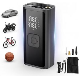 New Tire Inflator Portable Air Compressor, 150 PSI 12V DC Corded Car Air Pump with Auto Shut-Off, Digital Display, LED Emergency Light, 3m Power Cord 