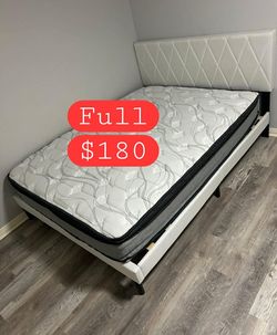 White soft bed frame with mattress full size