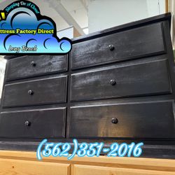 Solid Black Wood Six Drawer Dresser Tocador 