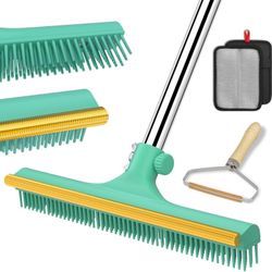 Pet Hair Remover Carpet Rake 60" – Long Handle 3‑Tool Set