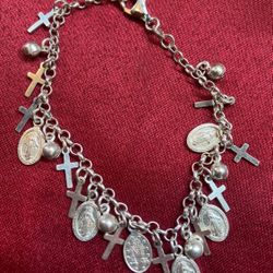 Beautiful 925 Sterling Silver Religious Charm Bracelet
