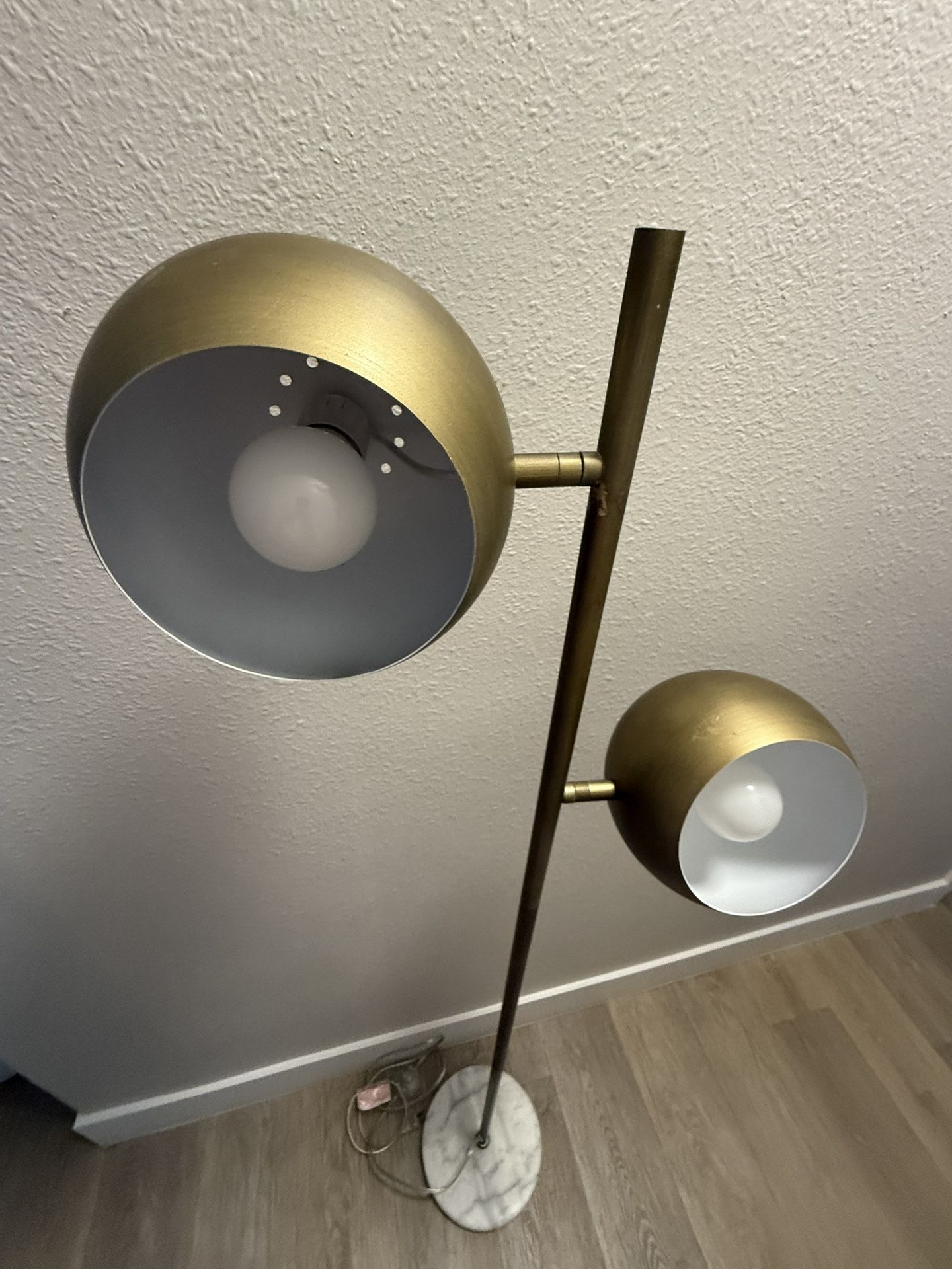 Modern Brass Floor Lamp with Marble Base – $45 (Light Bulbs Included)