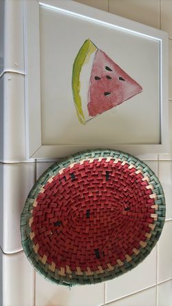 Watermelon Woven Basket and Framed Art Set