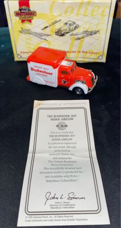 1998 Matchbox Collectables YVT02 Budweiser 1937 Dodge Airflow 1:43 (READ DESC)