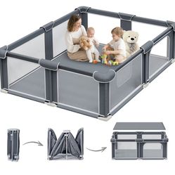 TALECO GEAR Foldable Playpen for Babies and Toddlers, 72"x80" Portable Play Yard with Mat, Kids Collapsible Play Pen with Sturdy Metal Frame & Mesh Wa