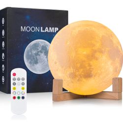 Moon Lamp, Wall-Mounted Kids Night Light, 2021 Upgraded 5.96 Inch 18 Colors Sliding/Remote Control Moon Light with Unique Stand, Timing, USB Rechargea
