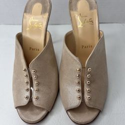 Christian Louboutin Shimmer rose nude mule sandal heels size 41 / 11