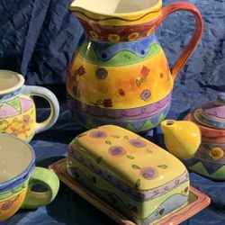 The Sweet Shoppe By SANGO - Tea Pot, Butter Dish, Mug+Creamer, Tall Pitcher, & Lidded Cookie Jar