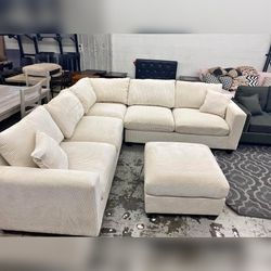 Beige corduroy sectional sofa