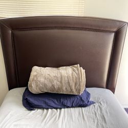 Brown Leather Queen Headboard With Box And Mattress 