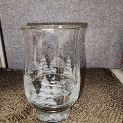 Vintage Libbey Arby's Christmas White Frosted Pine Tree Tumbler Gold Rim