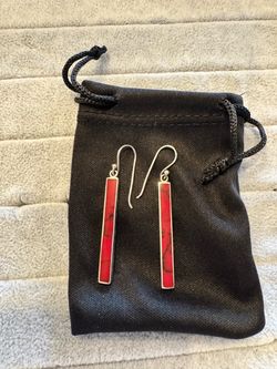 Vintage ATI Thai 925 Sterling Silver Long Bar Dangle Earrings