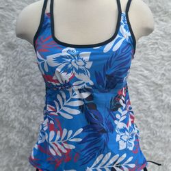Floral Blue and White Tankini Set in size Large