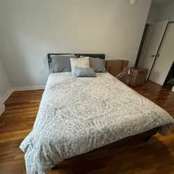 Queen Bed Frame, mattress, And Pillow Set