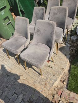 Chairs 6 Gray Velvet Chairs.  Chairs dining 6. 25 each