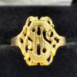 10k solid yellow gold Rich Money $ Dollar sign ring sz 7