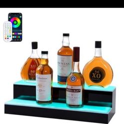 Led Lighted Liquor Bottle Display Shelf, 20 Inch 2 Tier Whiskey Rack, Support USB, Bar Stand with RF Remote & App Control, Illuminated Acrylic Lightin