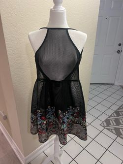 Black Embroidered Mesh Mini Dress – Size Small