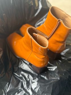 Orange Patent Leather Ankle Boots