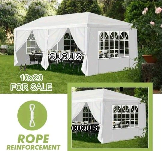 10×20 FT White Party Tent, Waterproof Outdoor Wedding Canopy with 6 Removable Sidewalls