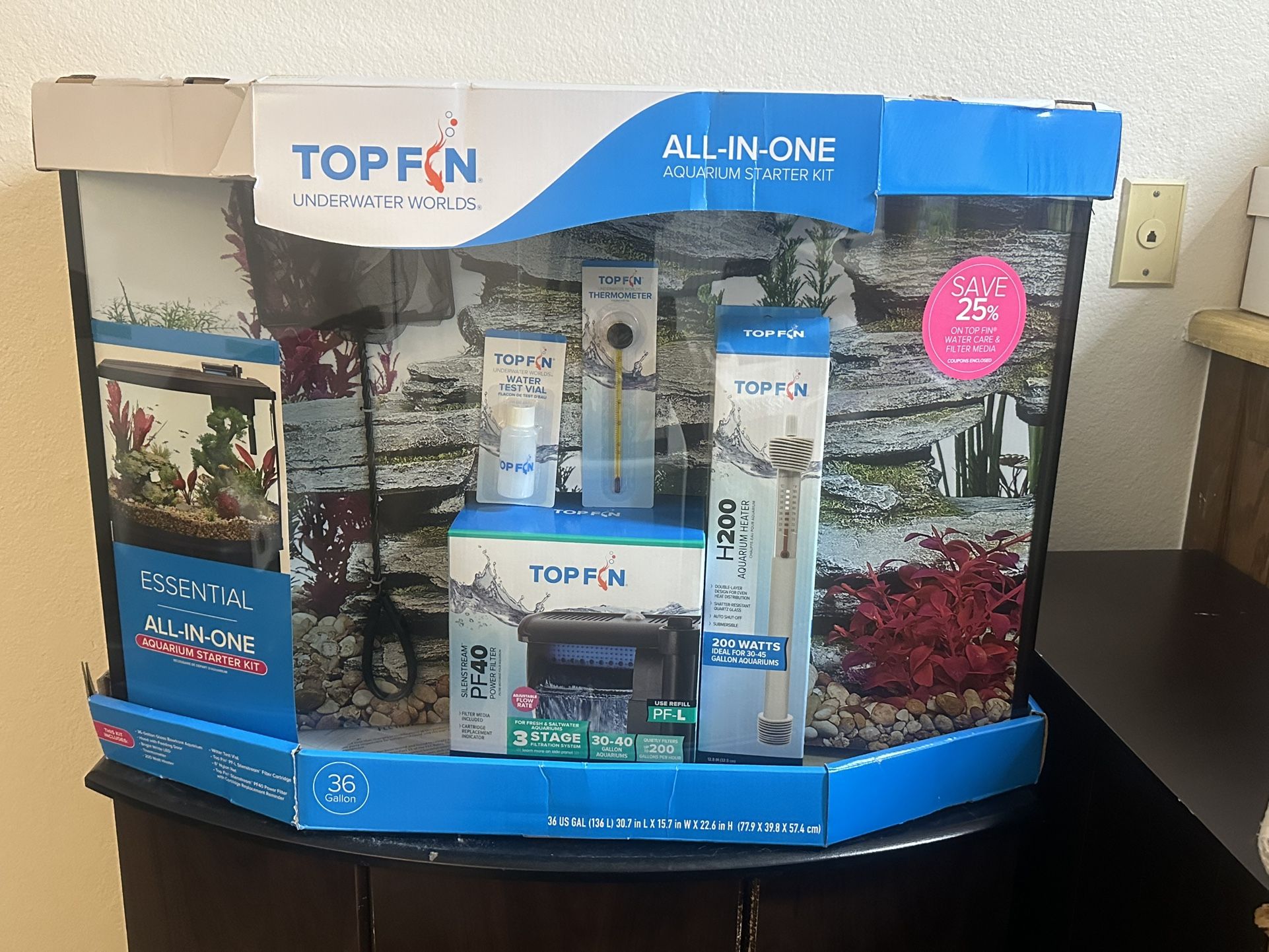 Top Fin Bow Front Aquarium Fish Tank -36 Gallon