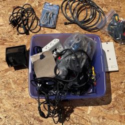 Box of computer wires and chargers