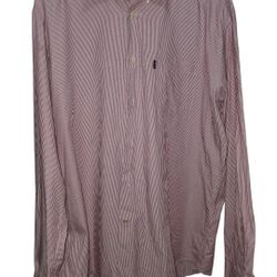 Barbour Shirt Mens XL Pink White Stripe Long Sleeve Button Down Dress